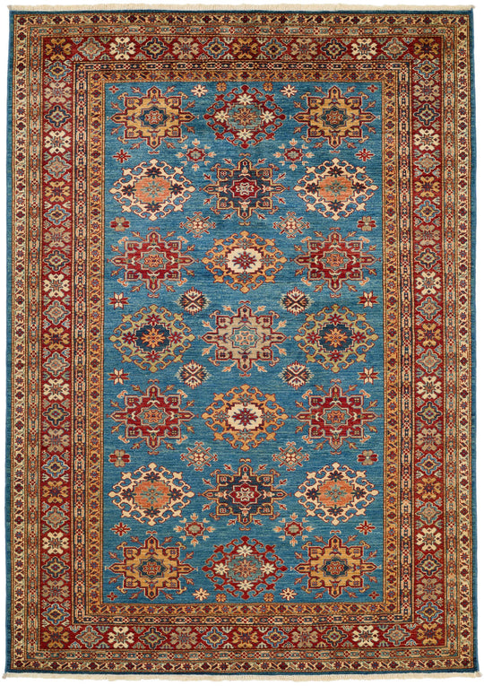 6x8 Light Blue and Red Kazak Tribal Rug