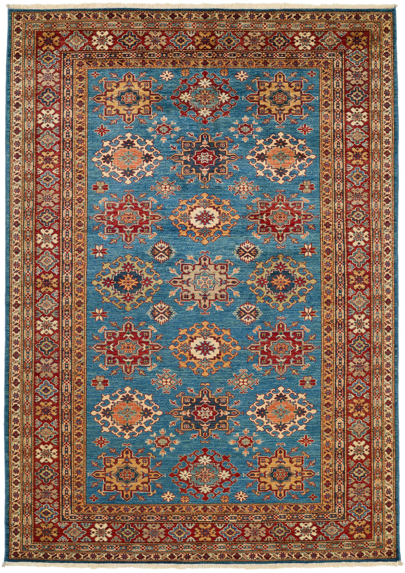 6x8 Light Blue and Red Kazak Tribal Rug