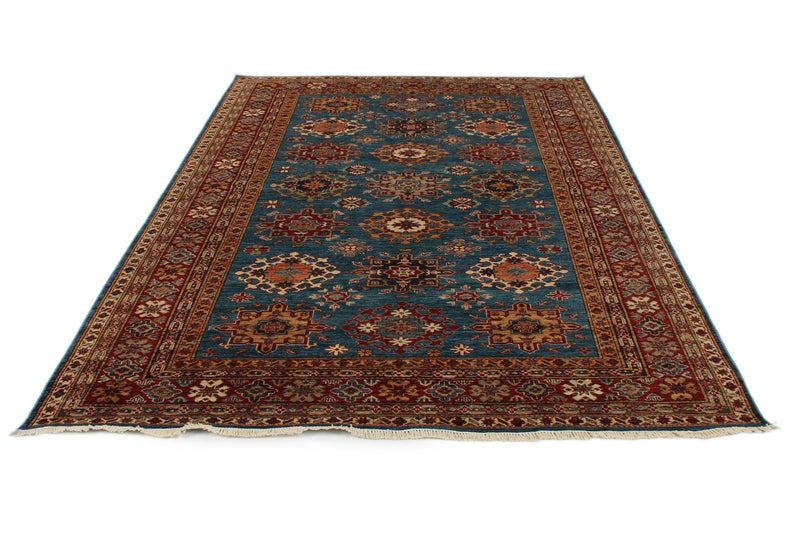 6x8 Light Blue and Red Kazak Tribal Rug