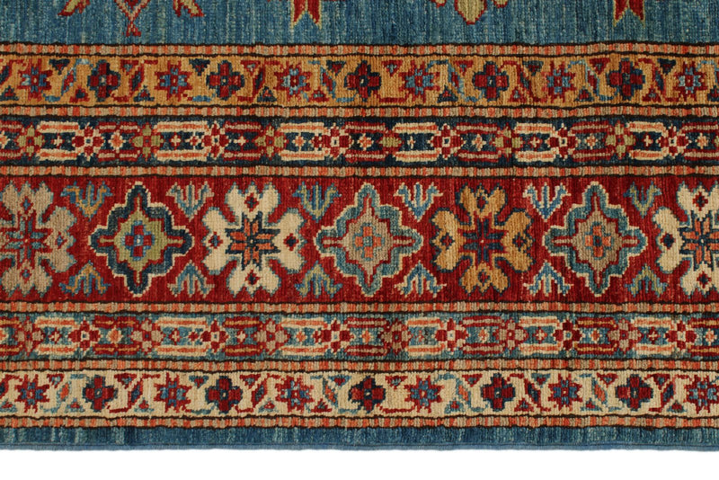 6x8 Light Blue and Red Kazak Tribal Rug