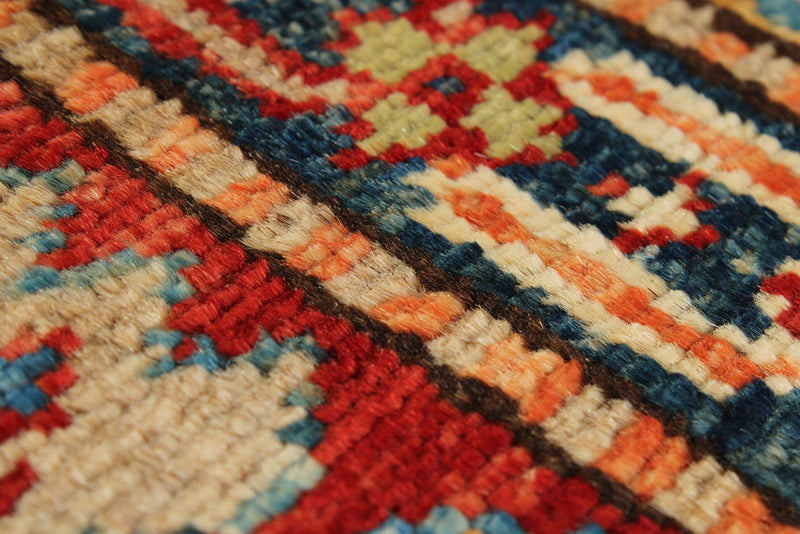 6x8 Light Blue and Red Kazak Tribal Rug