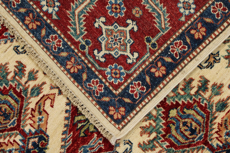 6x8 Beige and Red Kazak Tribal Rug