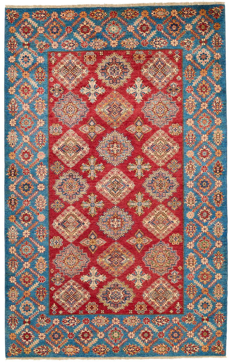 6x9 Red and blue Kazak Tribal Rug