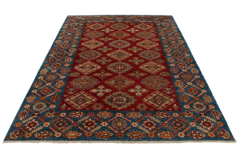 6x9 Red and blue Kazak Tribal Rug