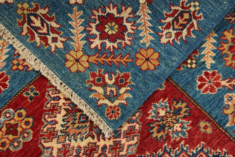 6x9 Red and blue Kazak Tribal Rug