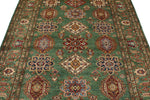 6x8 Green and Multicolor Kazak Tribal Rug