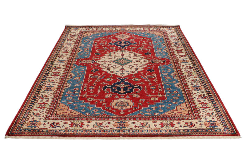 6x9 Red and Ivory Kazak Tribal Rug