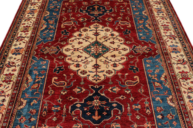 6x9 Red and Ivory Kazak Tribal Rug