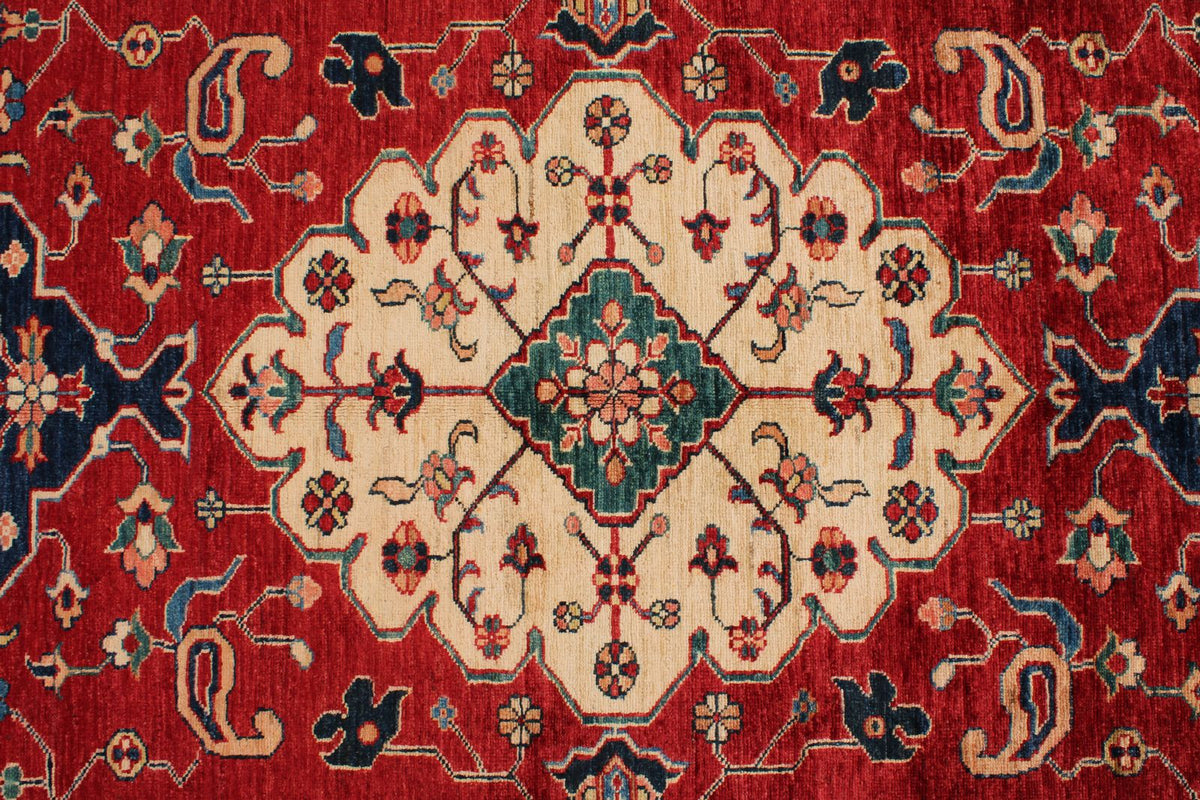 6x9 Red and Ivory Kazak Tribal Rug