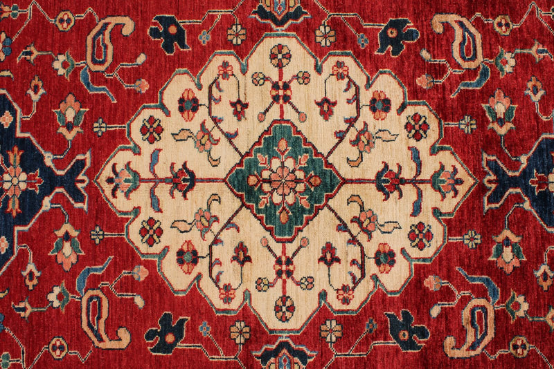 6x9 Red and Ivory Kazak Tribal Rug