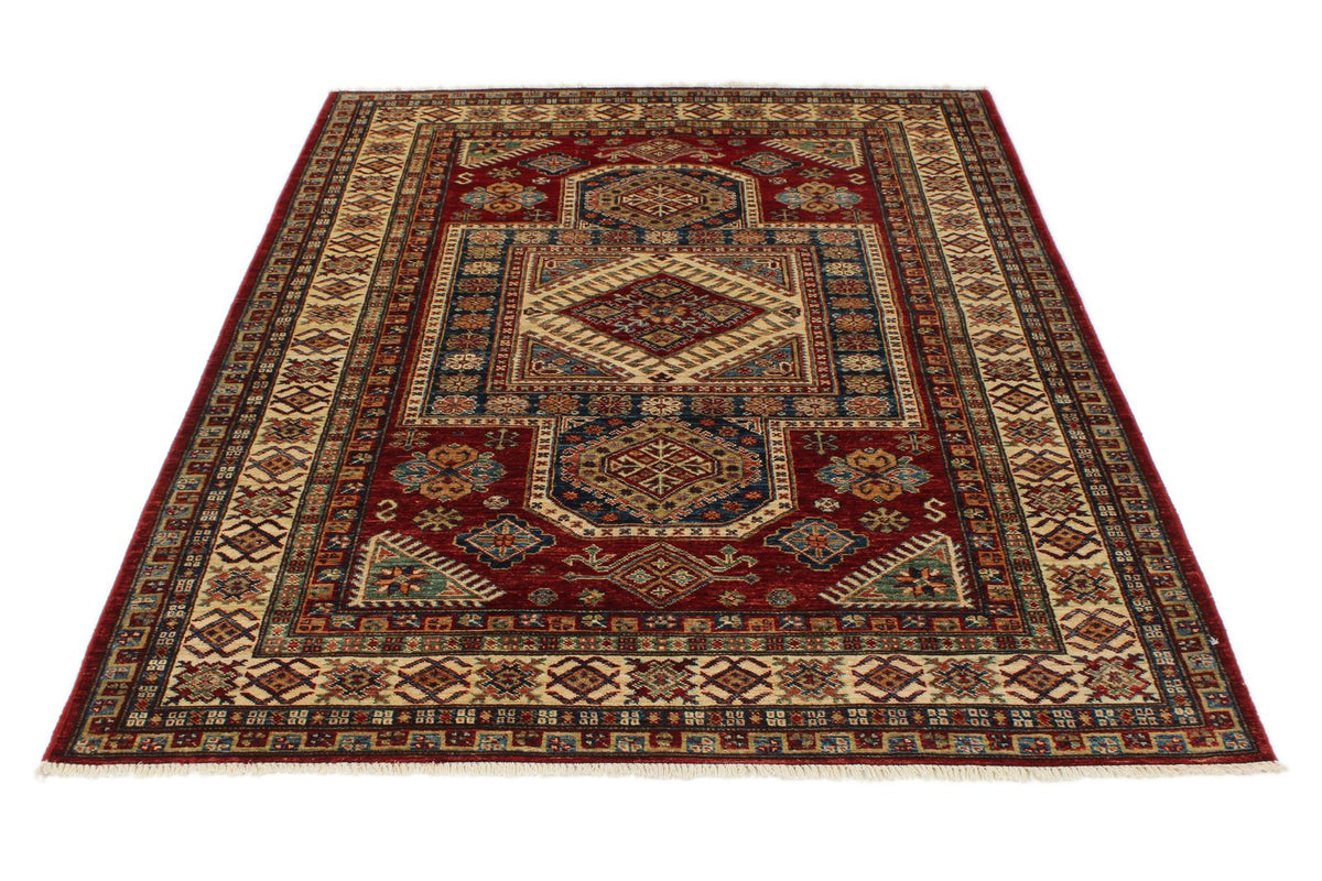 5x7 Red and Beige Kazak Tribal Rug