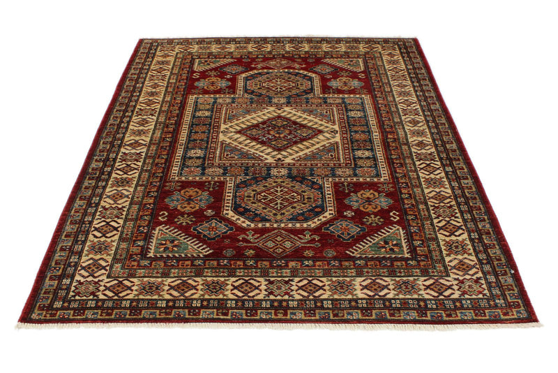 5x7 Red and Beige Kazak Tribal Rug