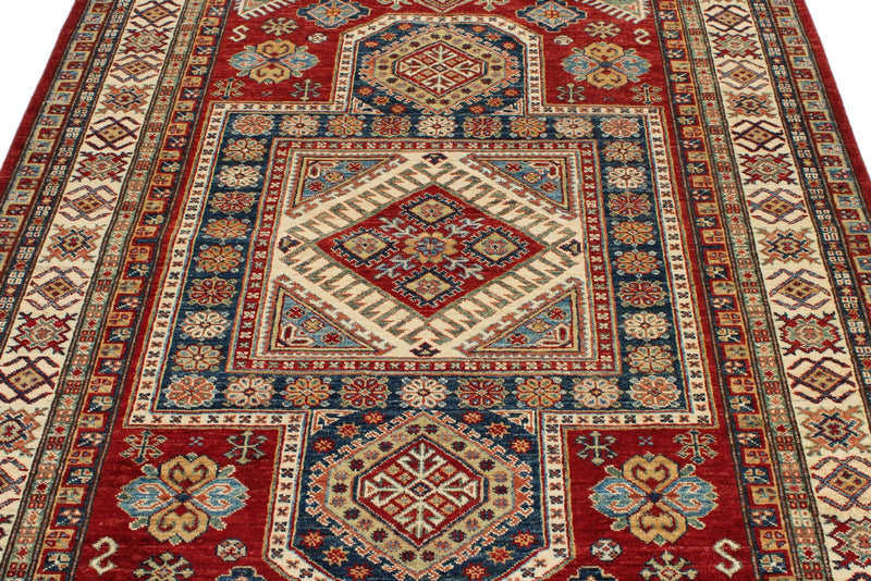 5x7 Red and Beige Kazak Tribal Rug