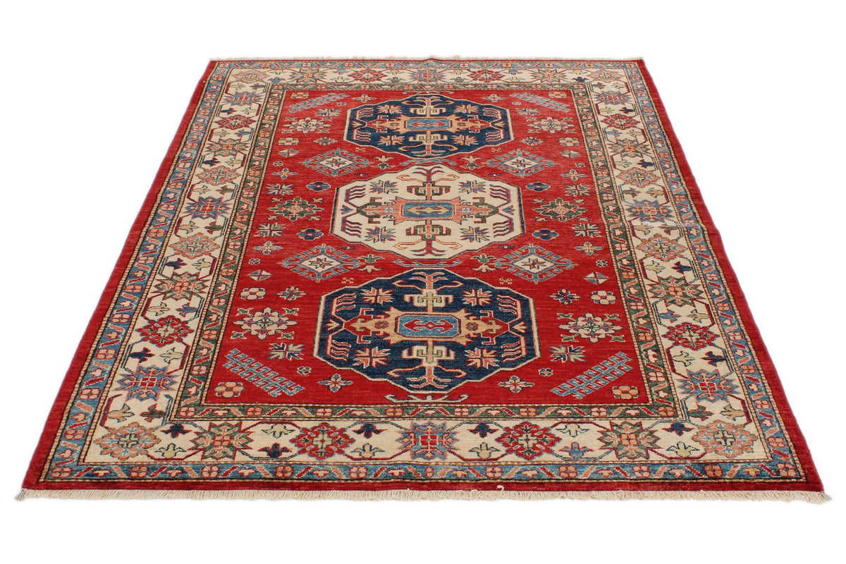 5x7 Red and Beige Kazak Tribal Rug