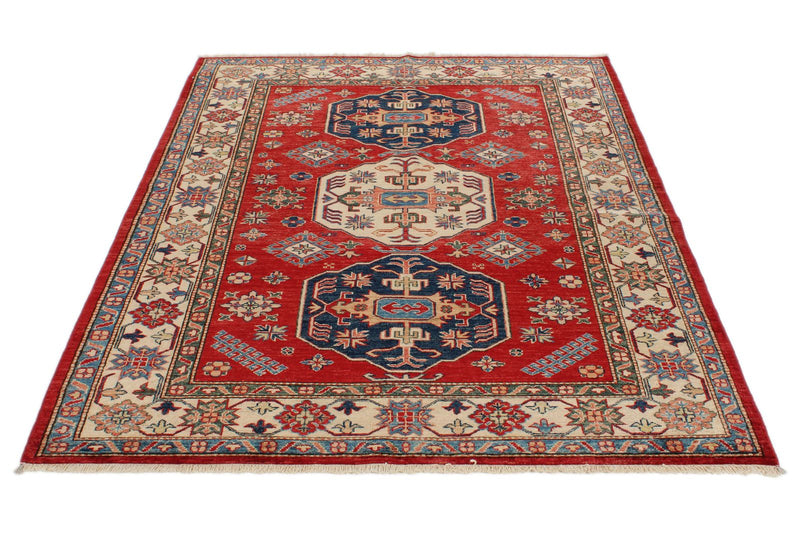 5x7 Red and Beige Kazak Tribal Rug