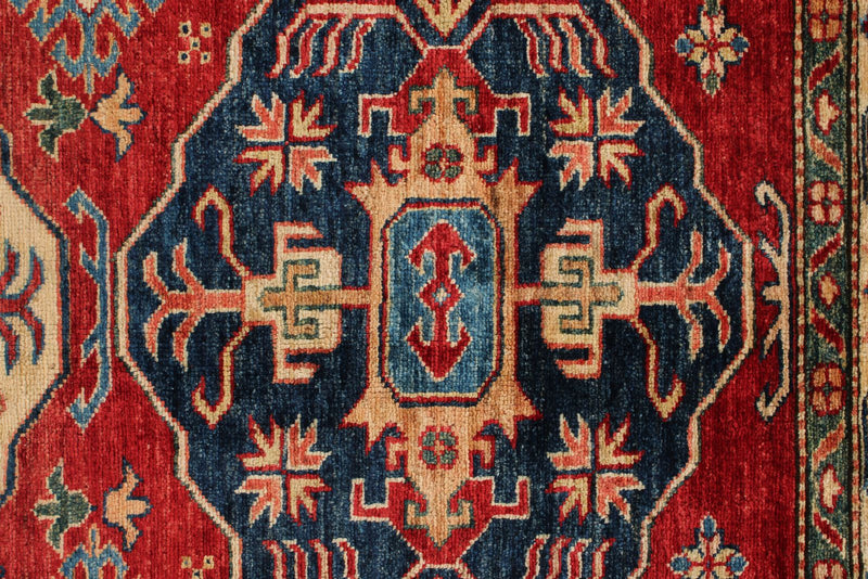 5x7 Red and Beige Kazak Tribal Rug