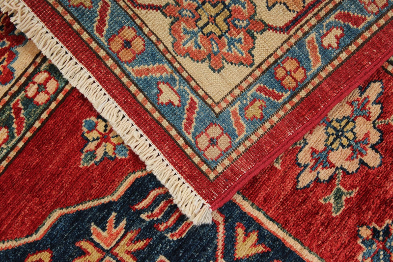 5x7 Red and Beige Kazak Tribal Rug