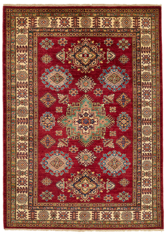 5x7 Red and Beige Kazak Tribal Rug