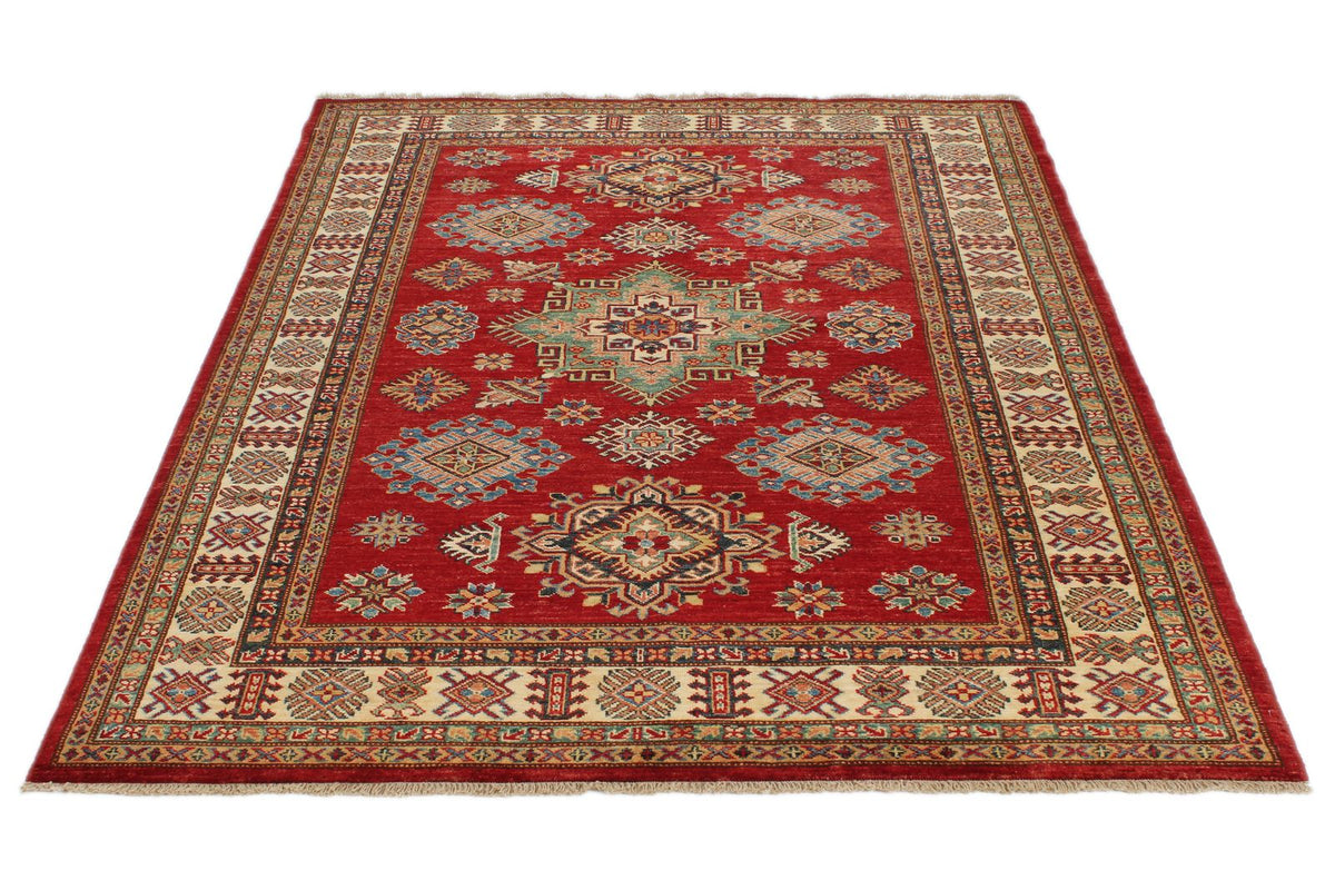 5x7 Red and Beige Kazak Tribal Rug