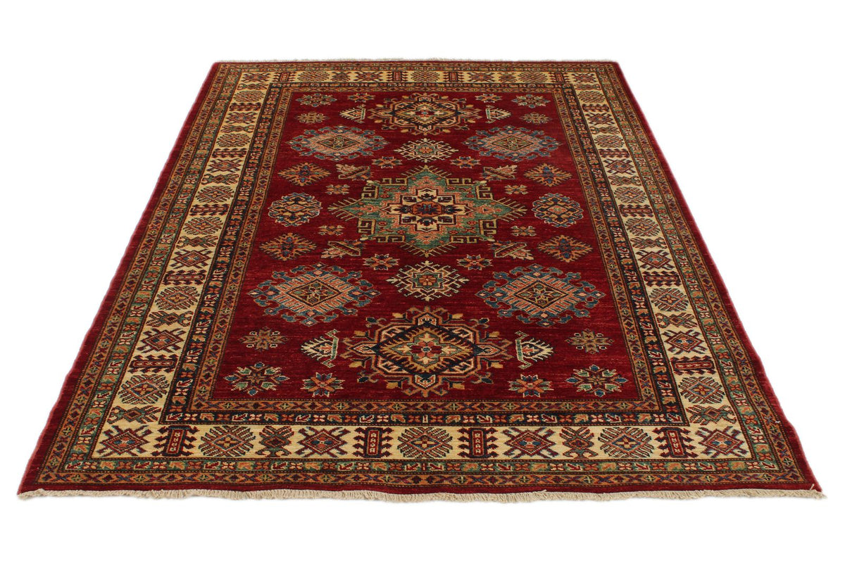 5x7 Red and Beige Kazak Tribal Rug