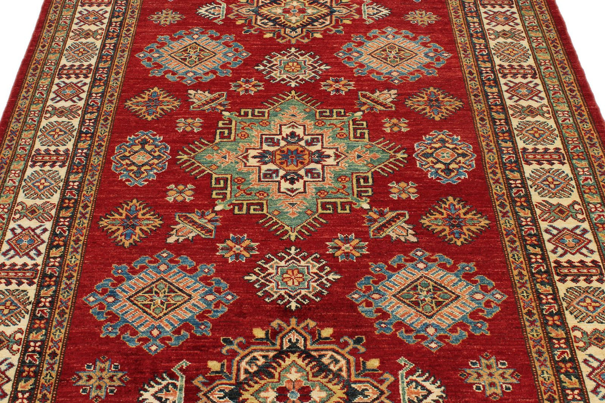 5x7 Red and Beige Kazak Tribal Rug