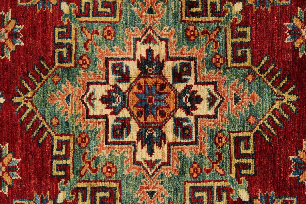 5x7 Red and Beige Kazak Tribal Rug