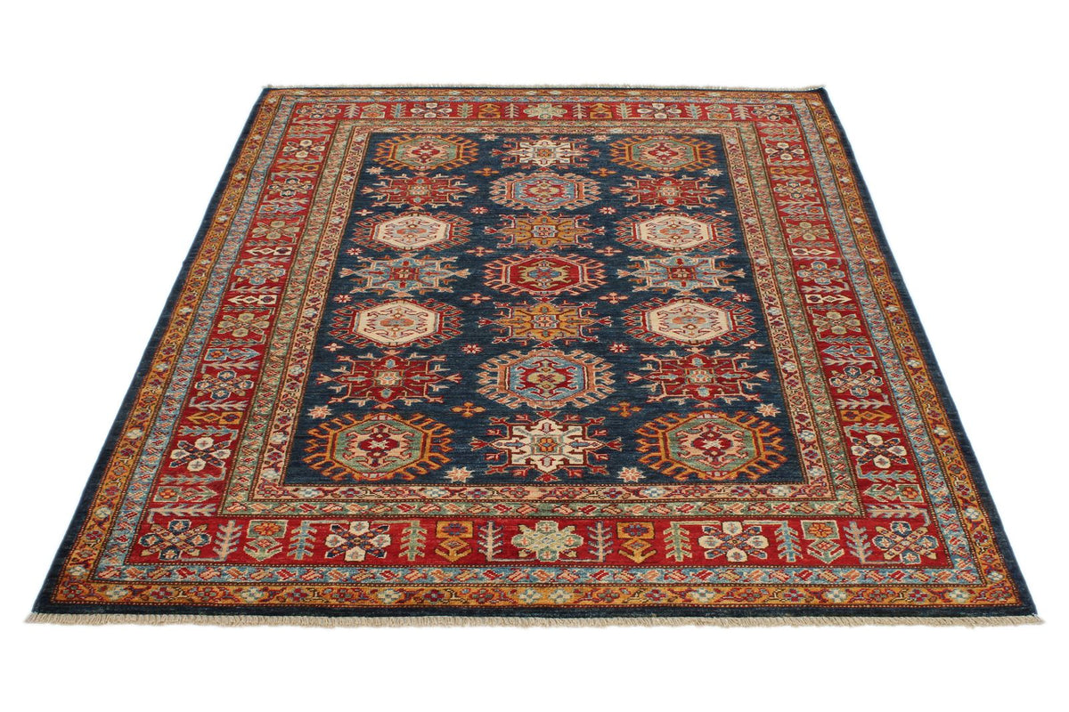 5x7 Navy and Red Kazak Tribal Rug