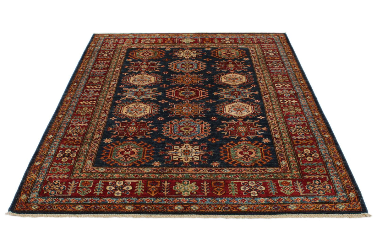 5x7 Navy and Red Kazak Tribal Rug