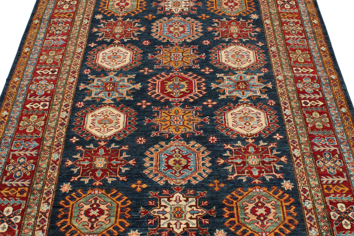 5x7 Navy and Red Kazak Tribal Rug