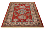 4x5 Red and Ivory Kazak Tribal Rug