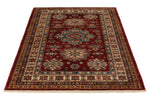 4x5 Red and Ivory Kazak Tribal Rug