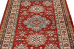 4x5 Red and Ivory Kazak Tribal Rug