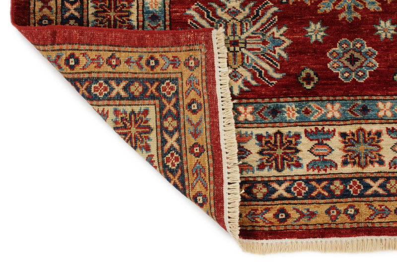 4x5 Red and Ivory Kazak Tribal Rug