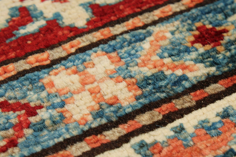 4x5 Red and Ivory Kazak Tribal Rug