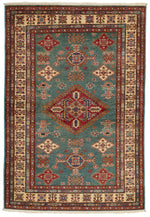4x6 Light Green and Ivory Kazak Tribal Rug