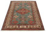 4x6 Light Green and Ivory Kazak Tribal Rug