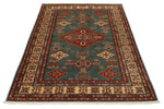 4x6 Light Green and Ivory Kazak Tribal Rug