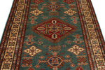 4x6 Light Green and Ivory Kazak Tribal Rug