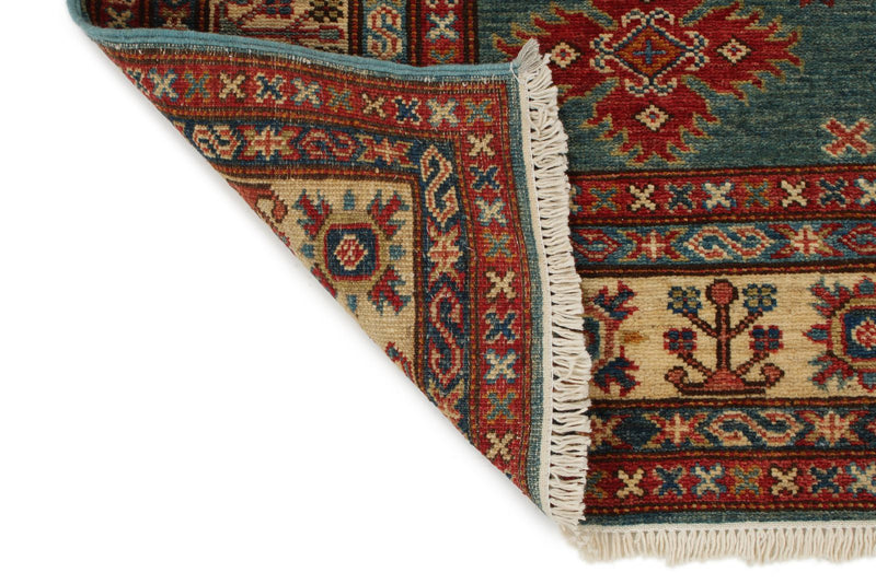 4x6 Light Green and Ivory Kazak Tribal Rug