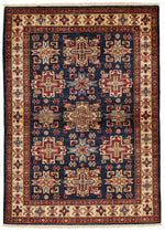 4x6 Navy and Ivory Kazak Tribal Rug