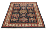 4x6 Navy and Ivory Kazak Tribal Rug