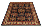 4x6 Navy and Ivory Kazak Tribal Rug