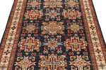 4x6 Navy and Ivory Kazak Tribal Rug