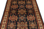 4x6 Navy and Ivory Kazak Tribal Rug
