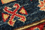 4x6 Navy and Ivory Kazak Tribal Rug