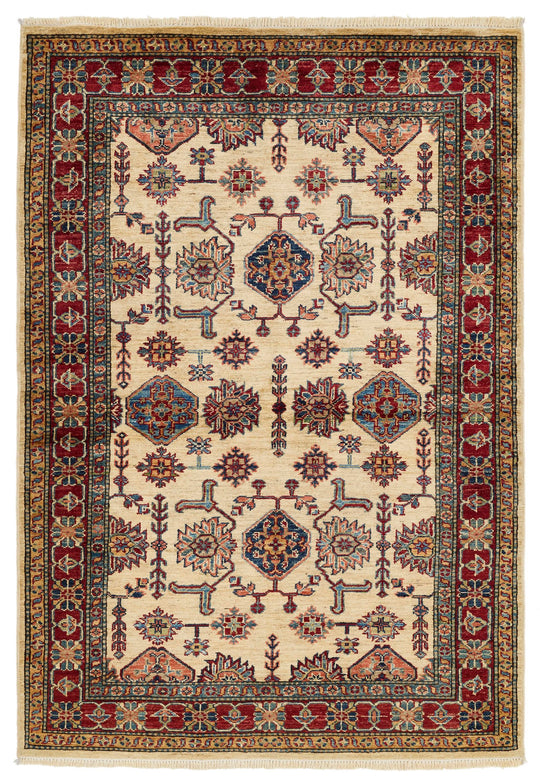 4x6 Ivory and Red Kazak Tribal Rug