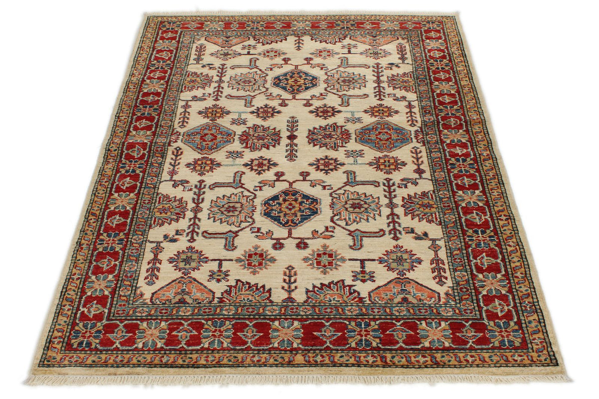 4x6 Ivory and Red Kazak Tribal Rug