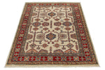 4x6 Ivory and Red Kazak Tribal Rug
