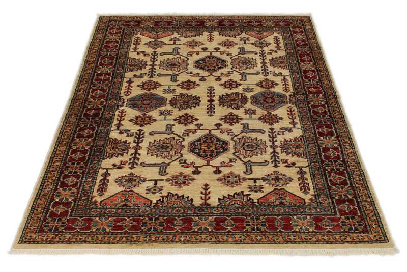 4x6 Ivory and Red Kazak Tribal Rug