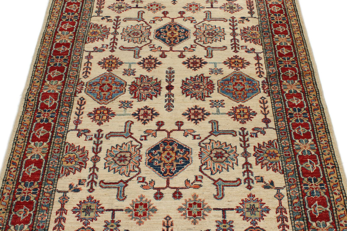 4x6 Ivory and Red Kazak Tribal Rug